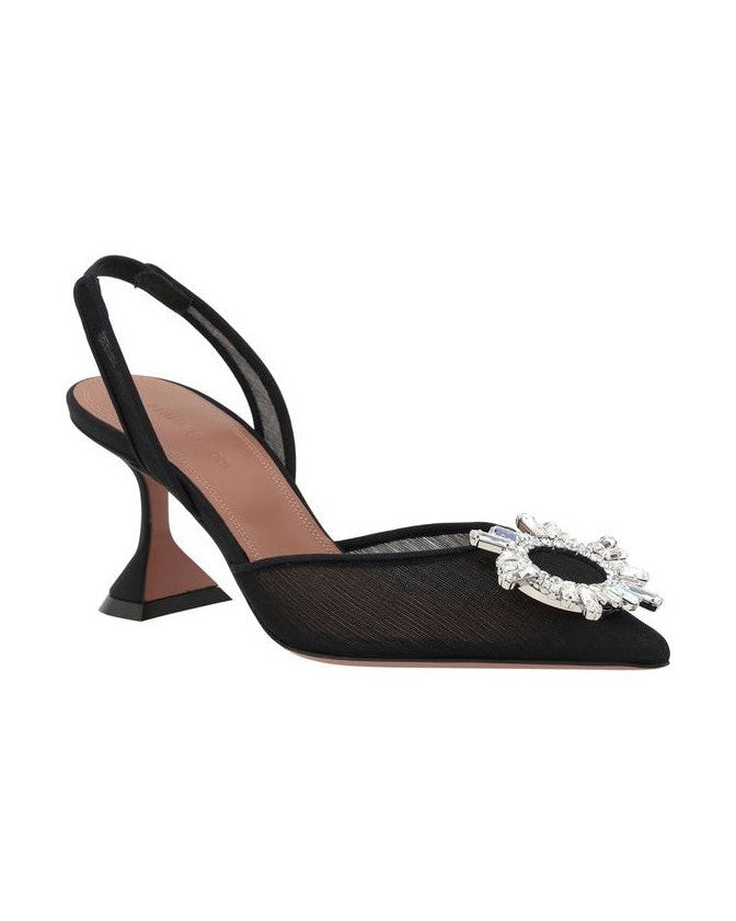 Amina Muaddi Black Nylon High Heel Pumps 