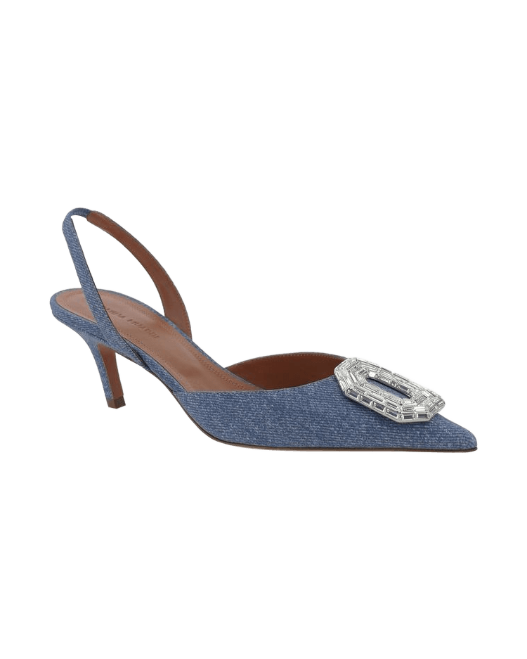 Amina Muaddi Blue Nubuck Leather Pumps Glam Steals