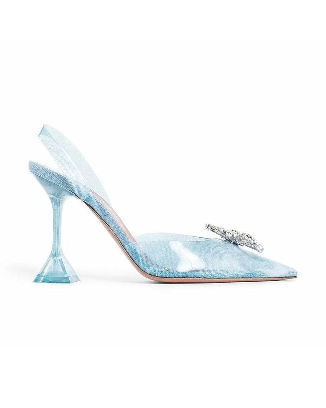Amina Muaddi Blue Plexiglass High Heel Pumps Glam Steals