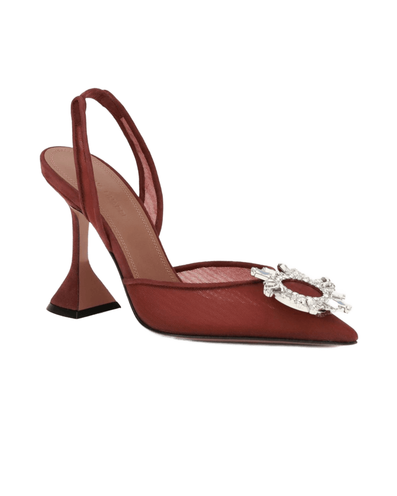 Amina Muaddi Bordeaux Mesh Slingback Pumps Glam Steals