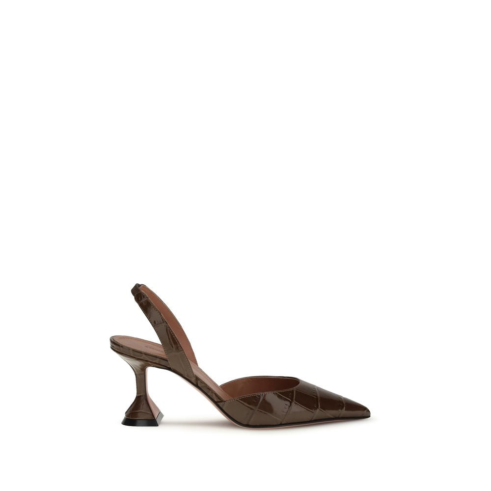 Amina Muaddi Brown Calf Leather Bos Taurus High Heel Pumps Glam Steals
