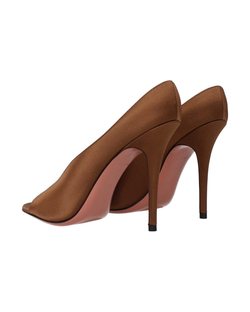 Amina Muaddi Brown Satin High Heel Pumps 