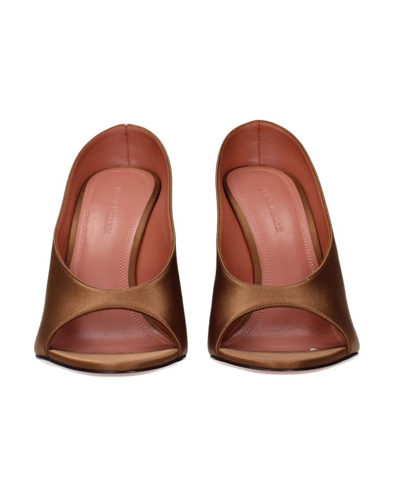 Amina Muaddi Brown Satin High Heel Pumps 