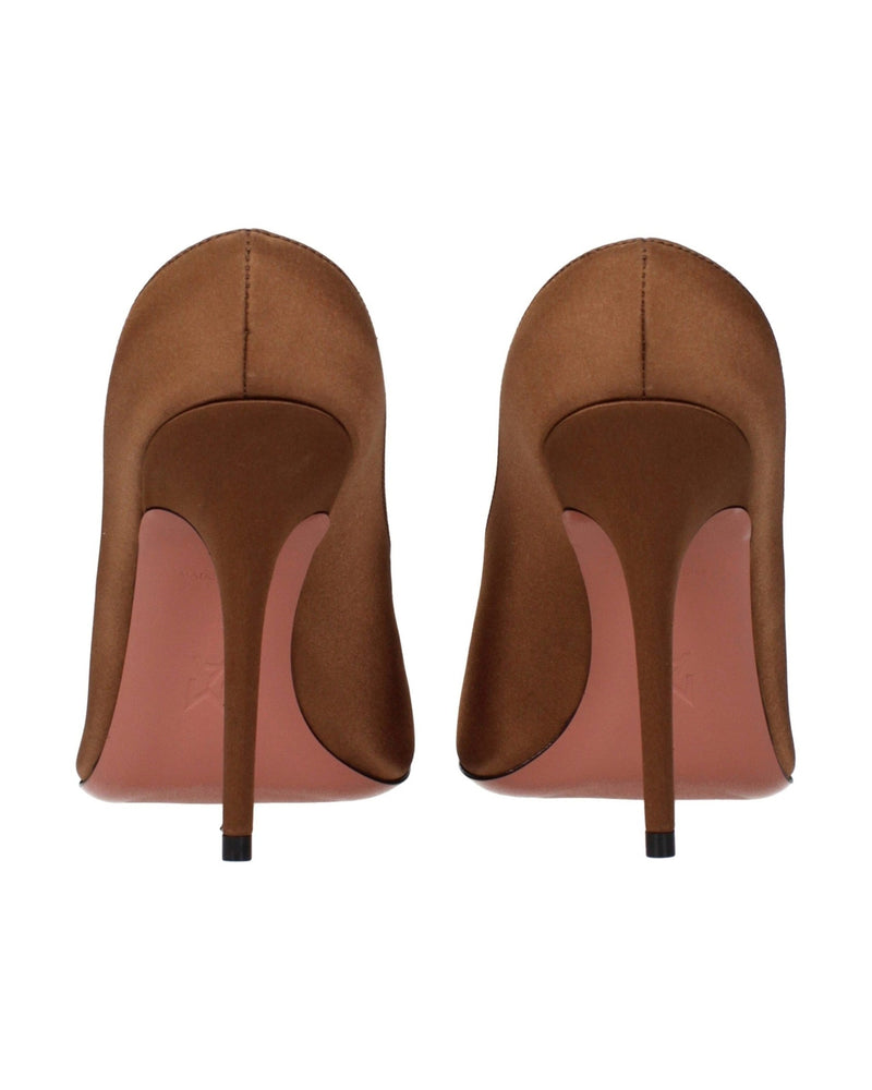 Amina Muaddi Brown Satin High Heel Pumps 