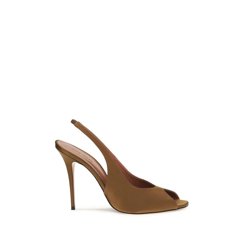 Amina Muaddi Brown Silk Stiletto Heel Sandals Glam Steals