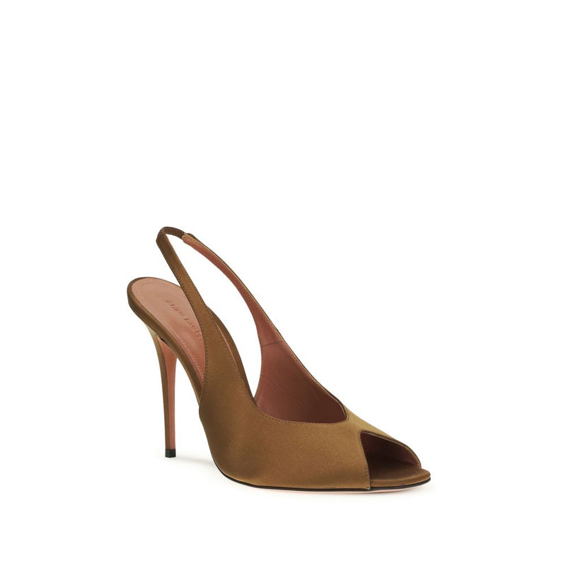 Amina Muaddi Brown Silk Stiletto Heel Sandals Glam Steals