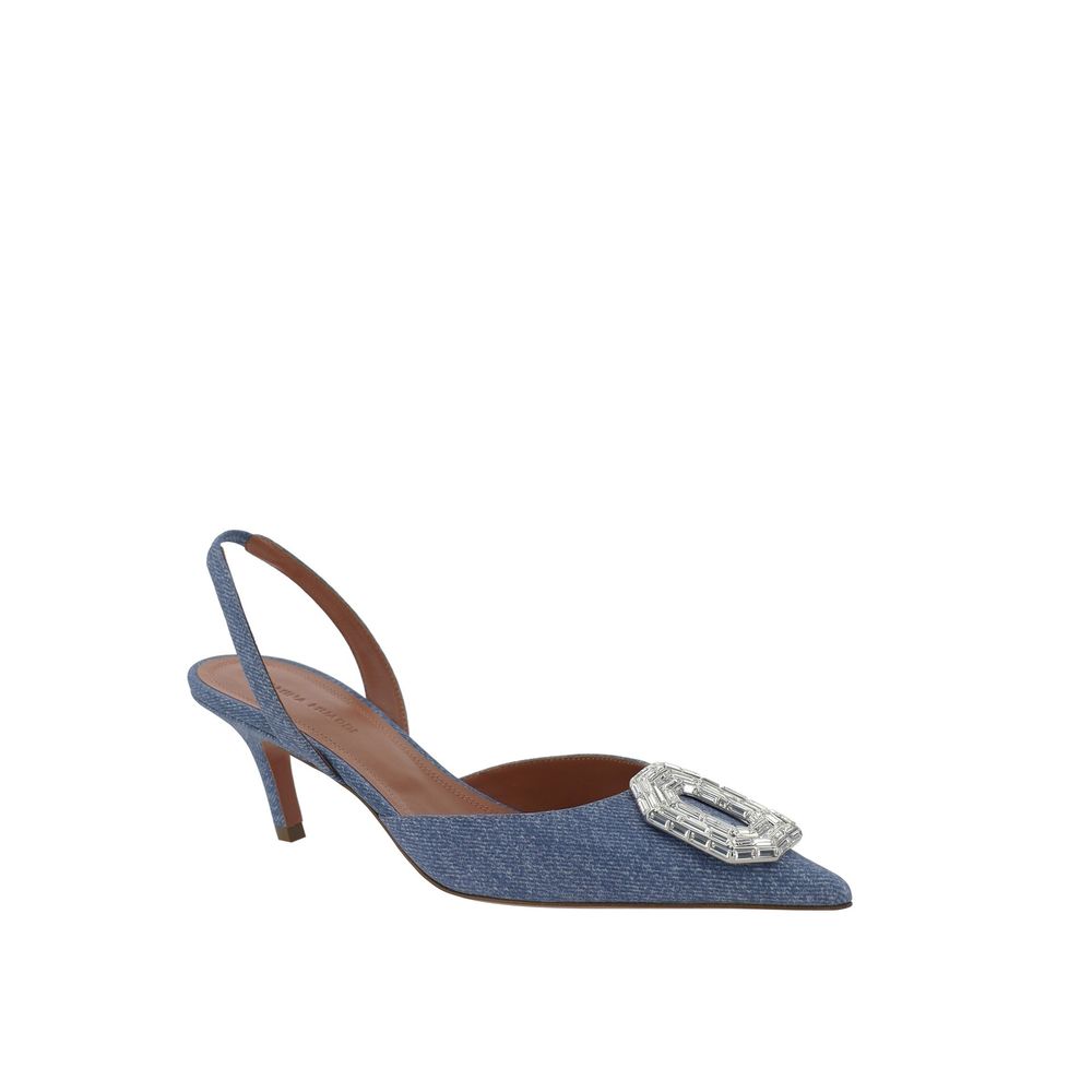 Amina Muaddi Denim Camelia Sling 60 Printed Pumps Glam Steals