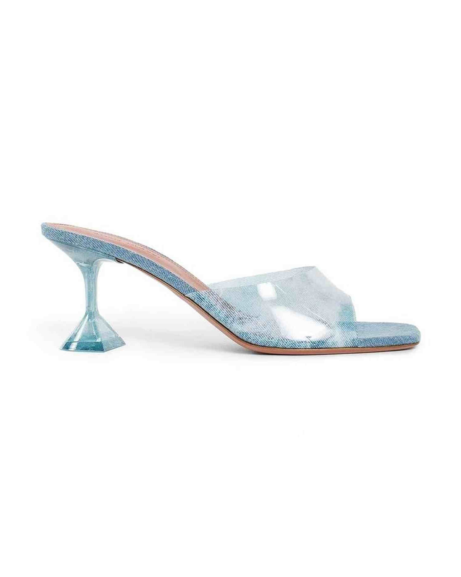 Amina Muaddi Denim Lupita Glass Pvc Mules Glam Steals