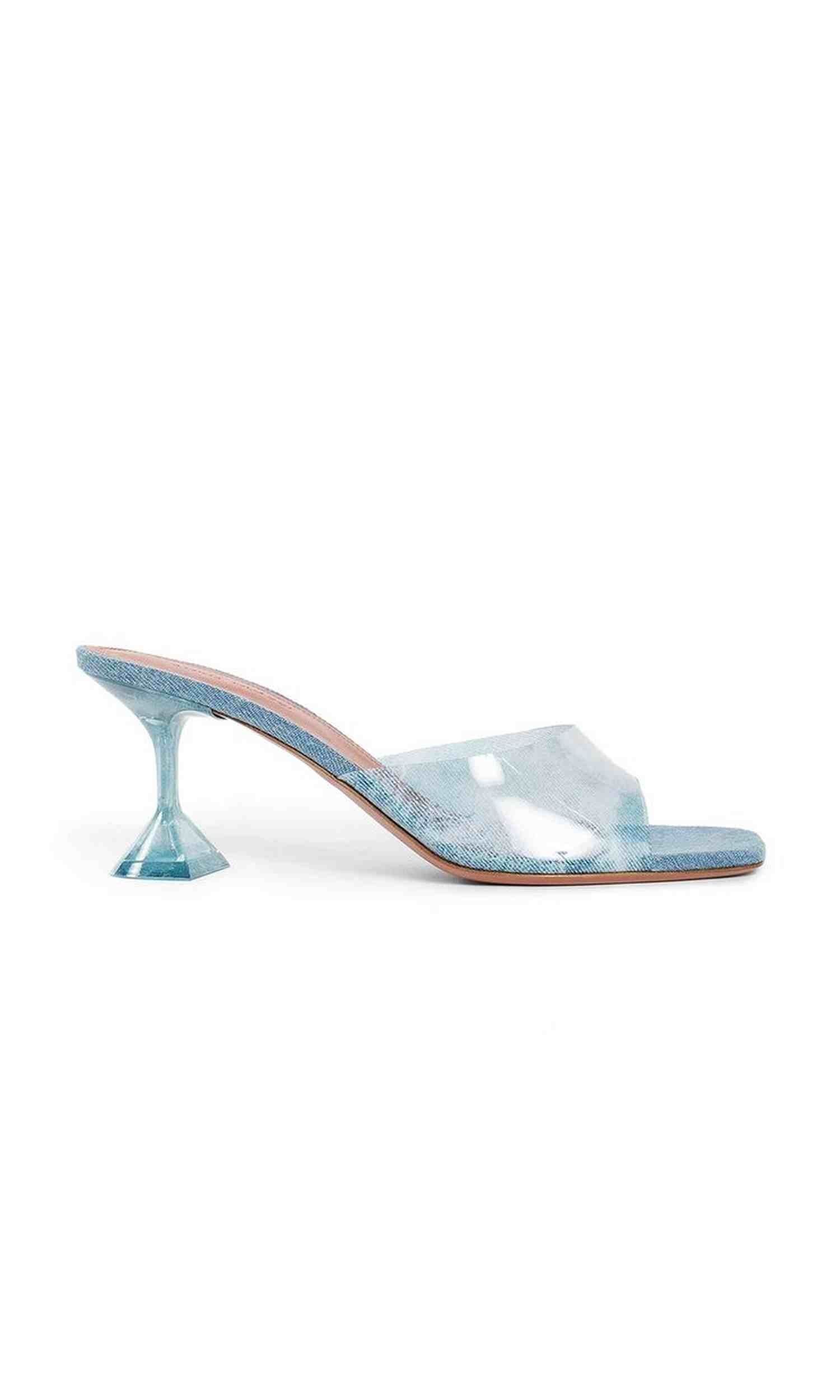 Amina Muaddi Denim Lupita Glass Pvc Mules Glam Steals