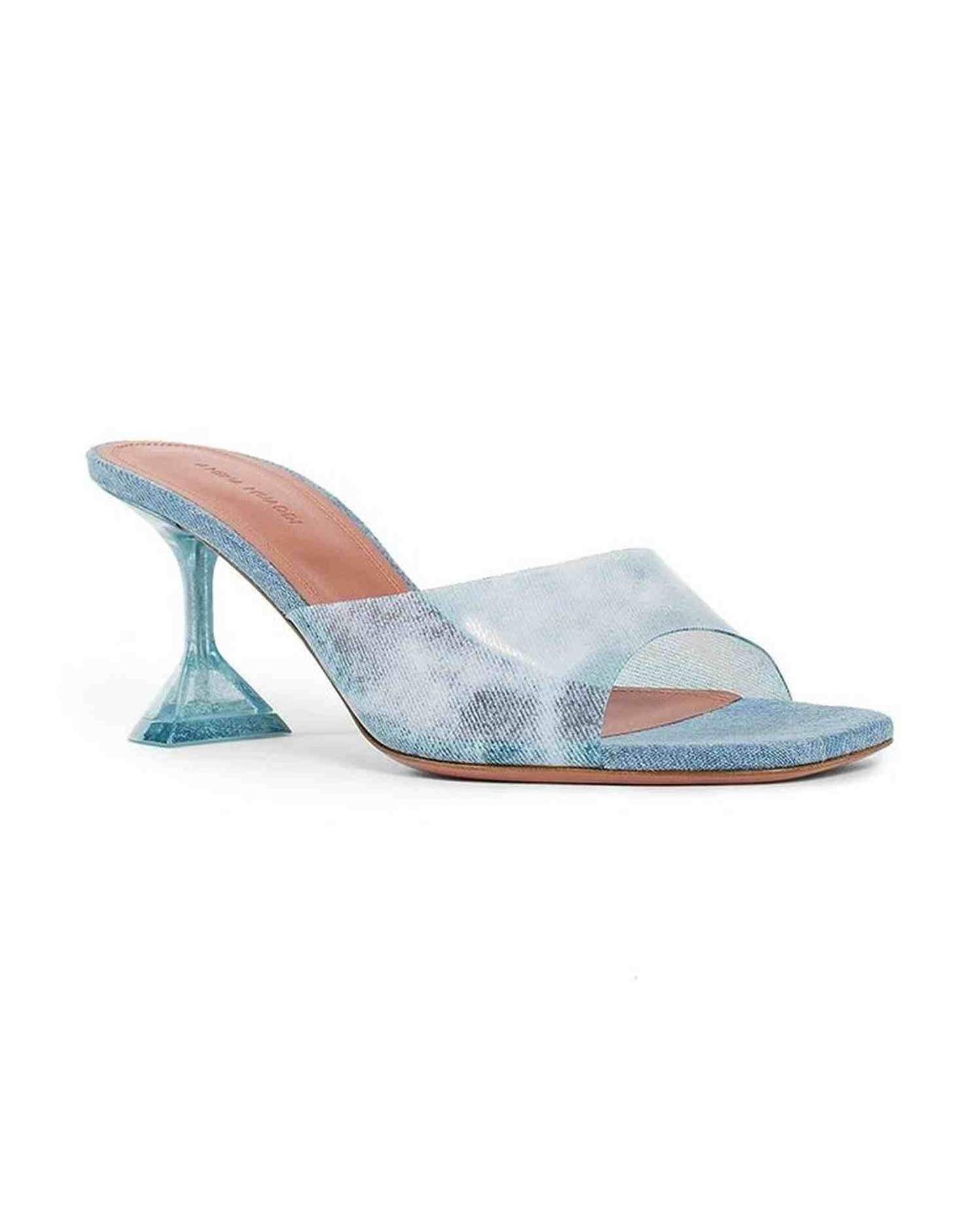 Amina Muaddi Denim Lupita Glass Pvc Mules Glam Steals