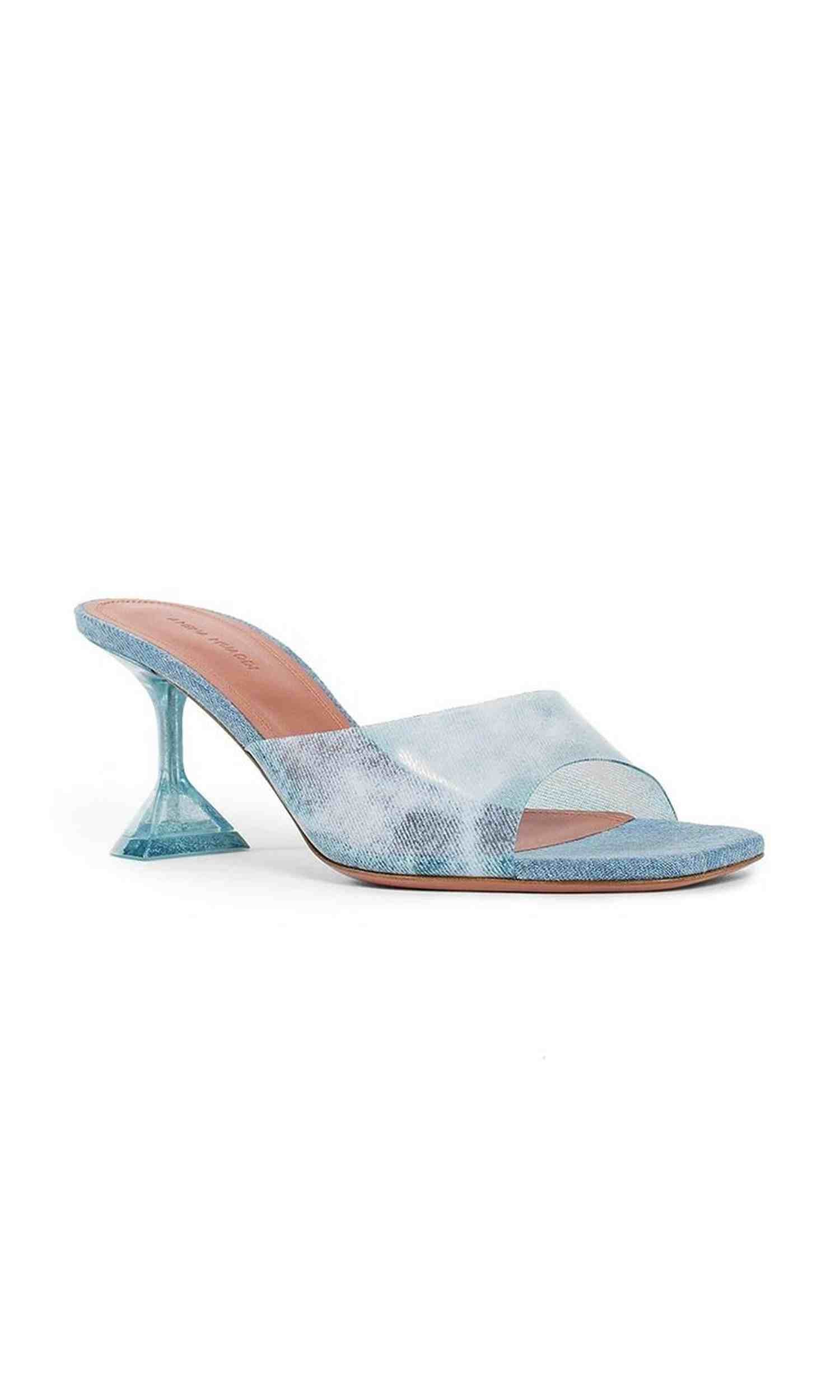 Amina Muaddi Denim Lupita Glass Pvc Mules Glam Steals