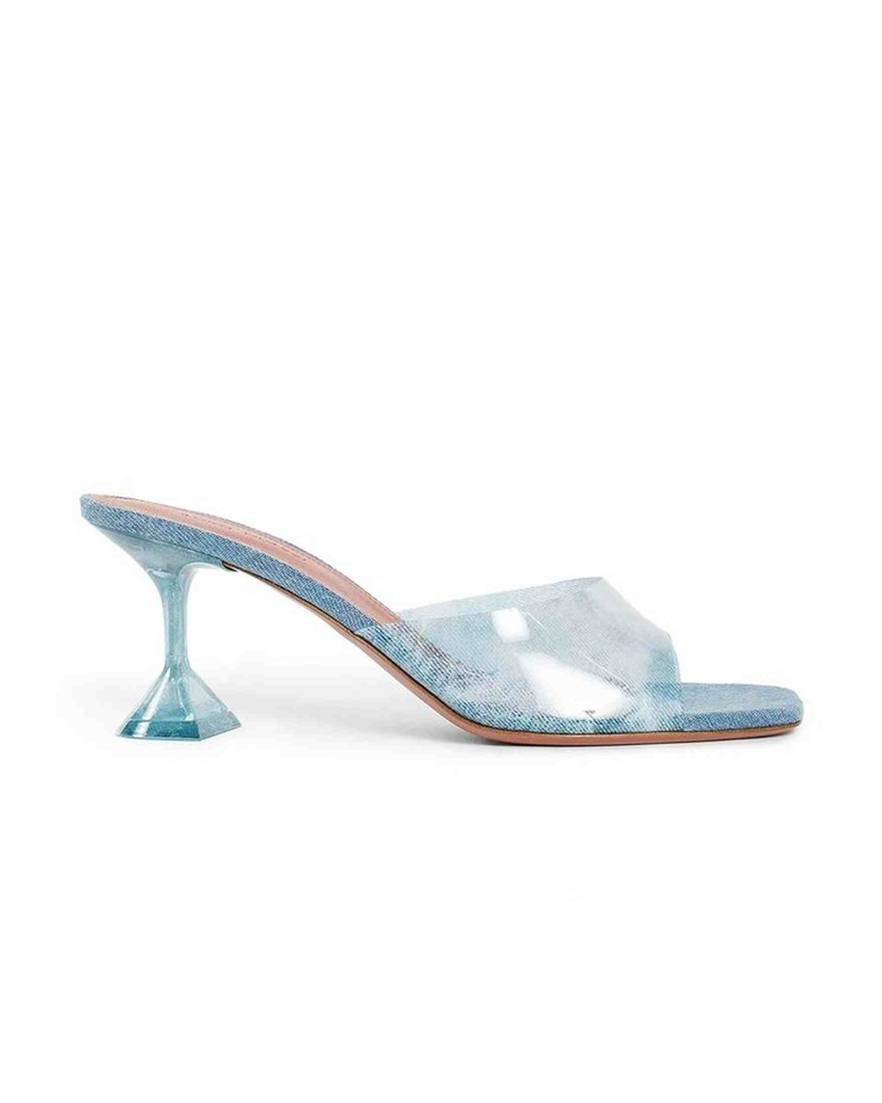 Amina Muaddi Denim Lupita Glass Pvc Mules Glam Steals