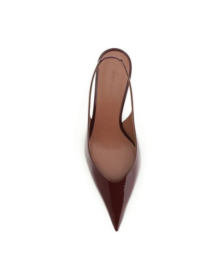 Amina Muaddi Leather Bordeaux Calf Bos Taurus Mid Heel Pumps Glam Steals