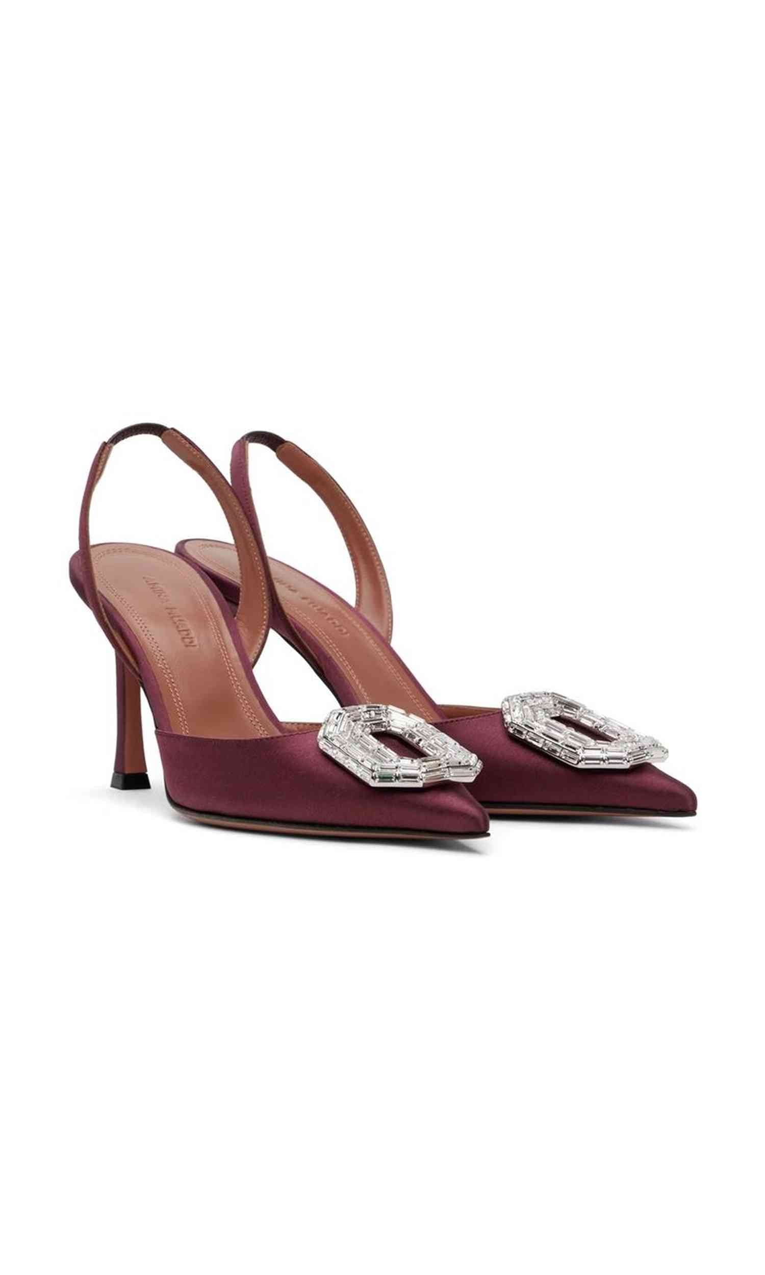 Amina Muaddi Satin Camelia Sling 90 Pumps Glam Steals