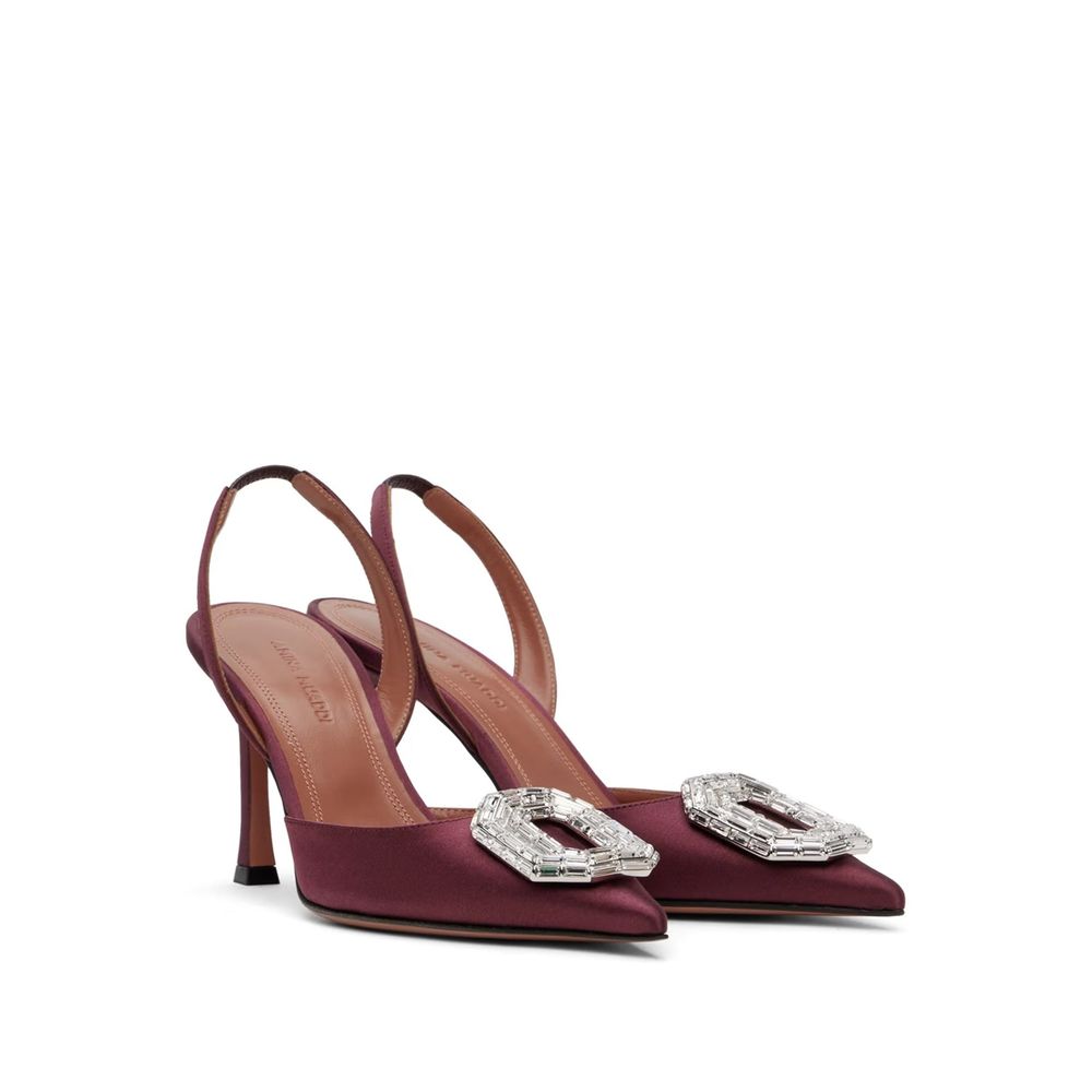 Amina Muaddi Satin Camelia Sling 90 Pumps Glam Steals