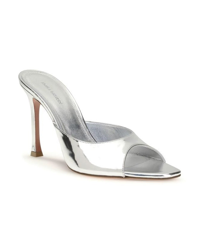 Amina Muaddi Silver Leather Slippers Glam Steals
