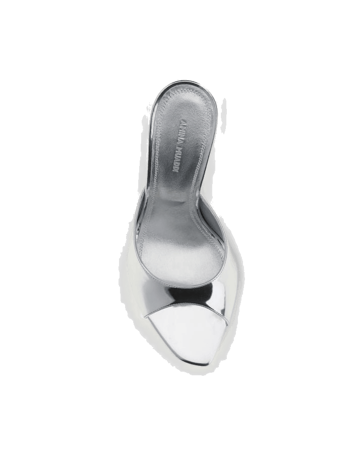 Amina Muaddi Silver Leather Slippers Glam Steals