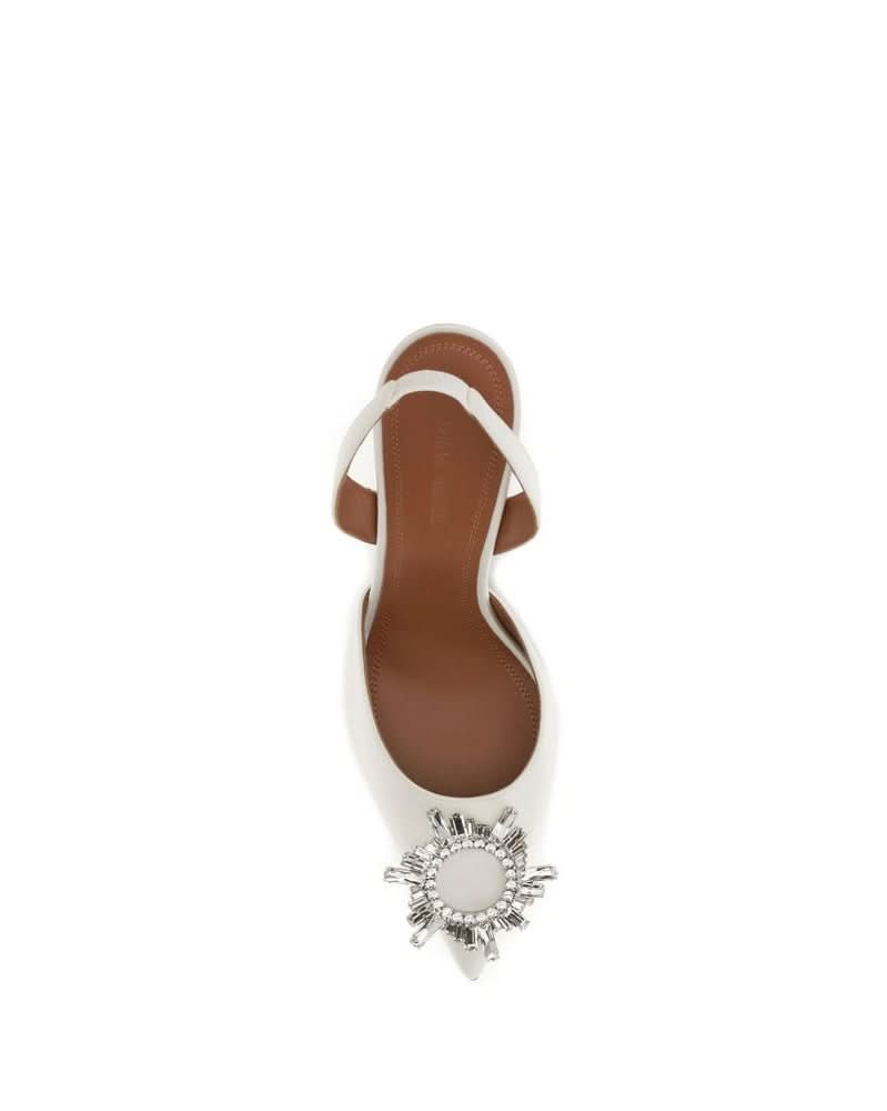 Amina Muaddi White Calf Leather Bos Taurus High Heel Pumps 