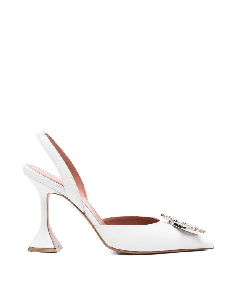 Amina Muaddi White Heel Medium Heel
