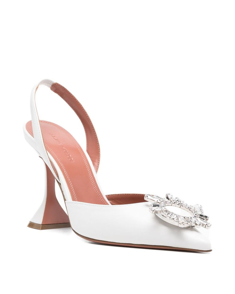 Amina Muaddi White Heel Medium Heel