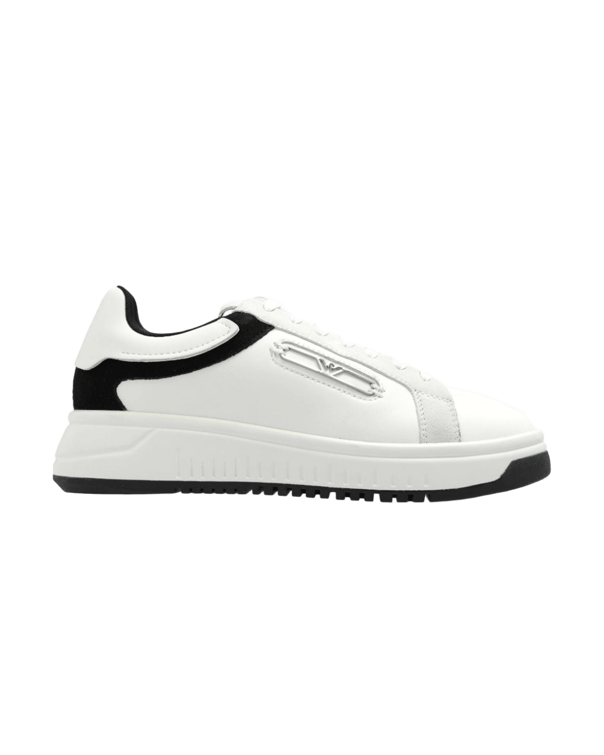 Armani Leather Emporio Exclusive Sneakers with Suede Details and Eagle Plaque Glam Steals