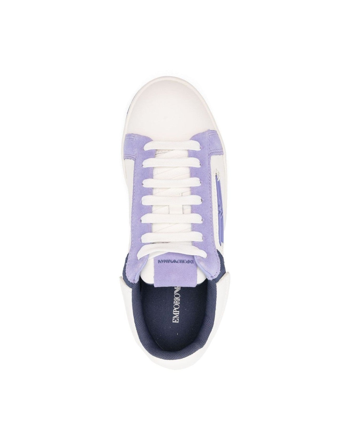 Armani Leather Emporio Exclusive Sneakers with Suede Details and Eagle Plate Glam Steals