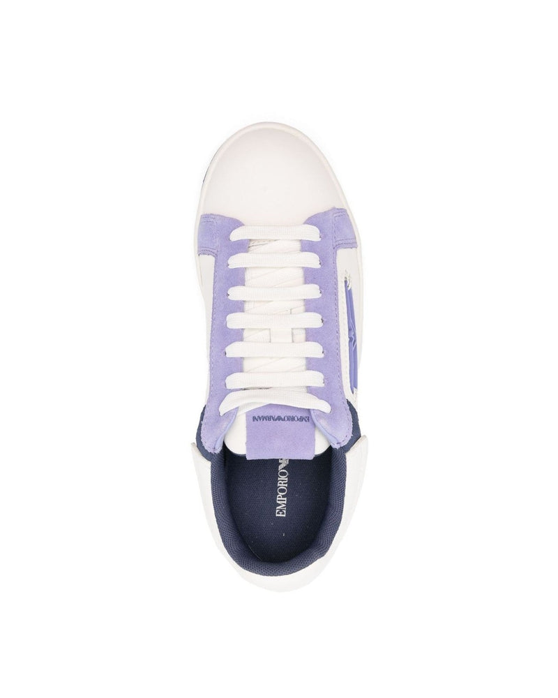 Armani Leather Emporio Exclusive Sneakers with Suede Details and Eagle Plate Glam Steals
