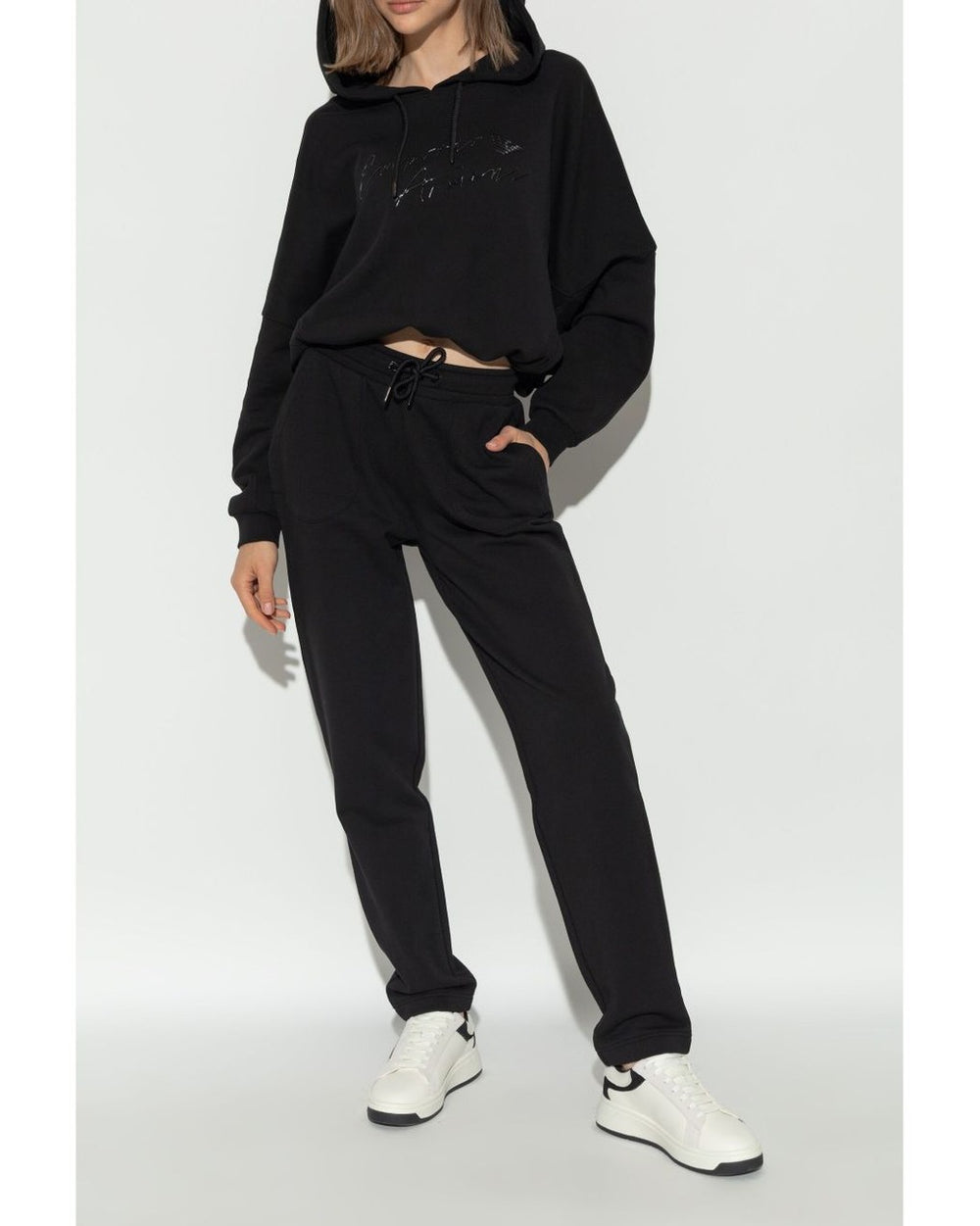 Armani Leather Emporio Exclusive Sneakers with Suede Details and Eagle Plaque Glam Steals
