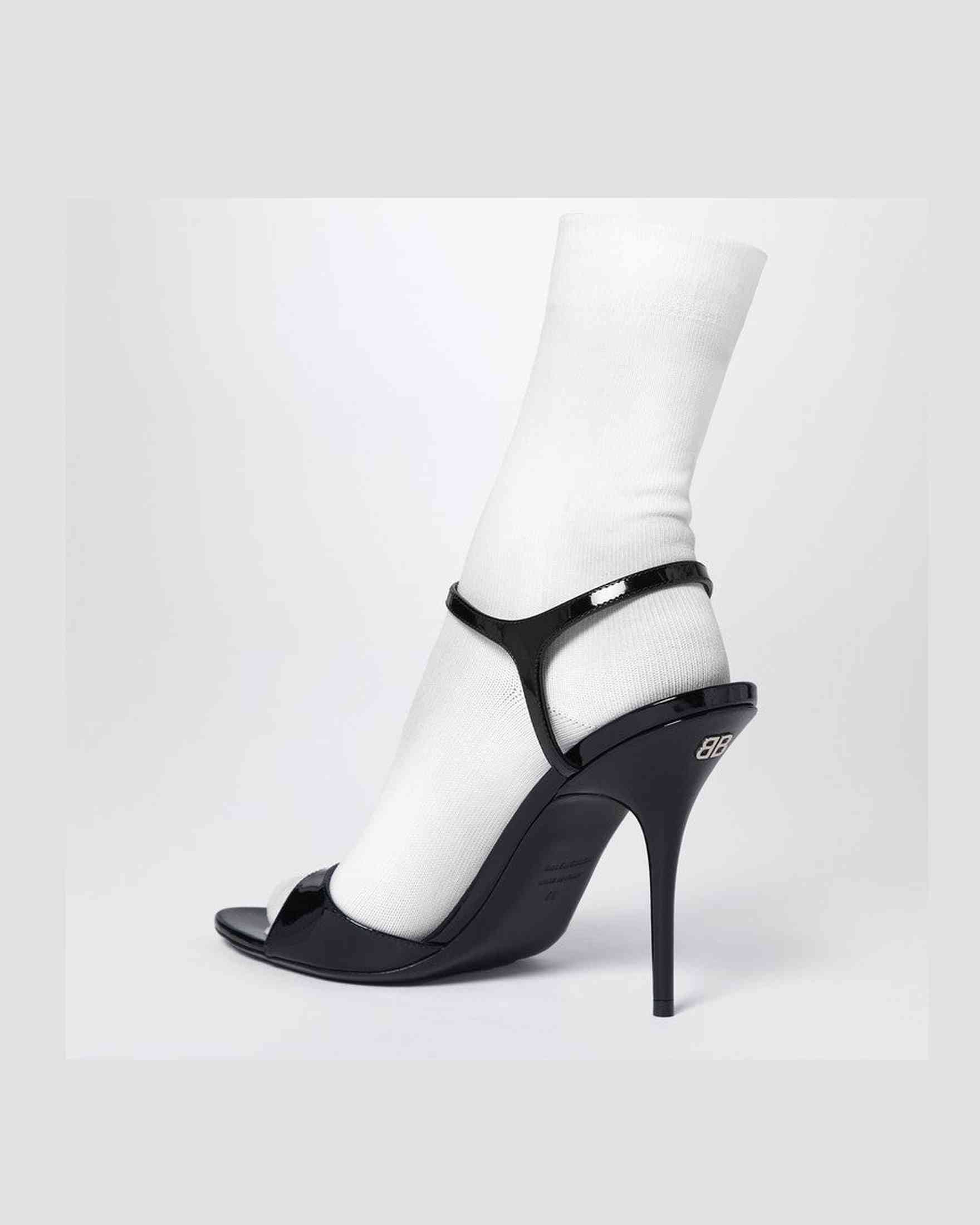 Balenciaga Avenue Sock black sandal in patent leather and mesh Glam Steals