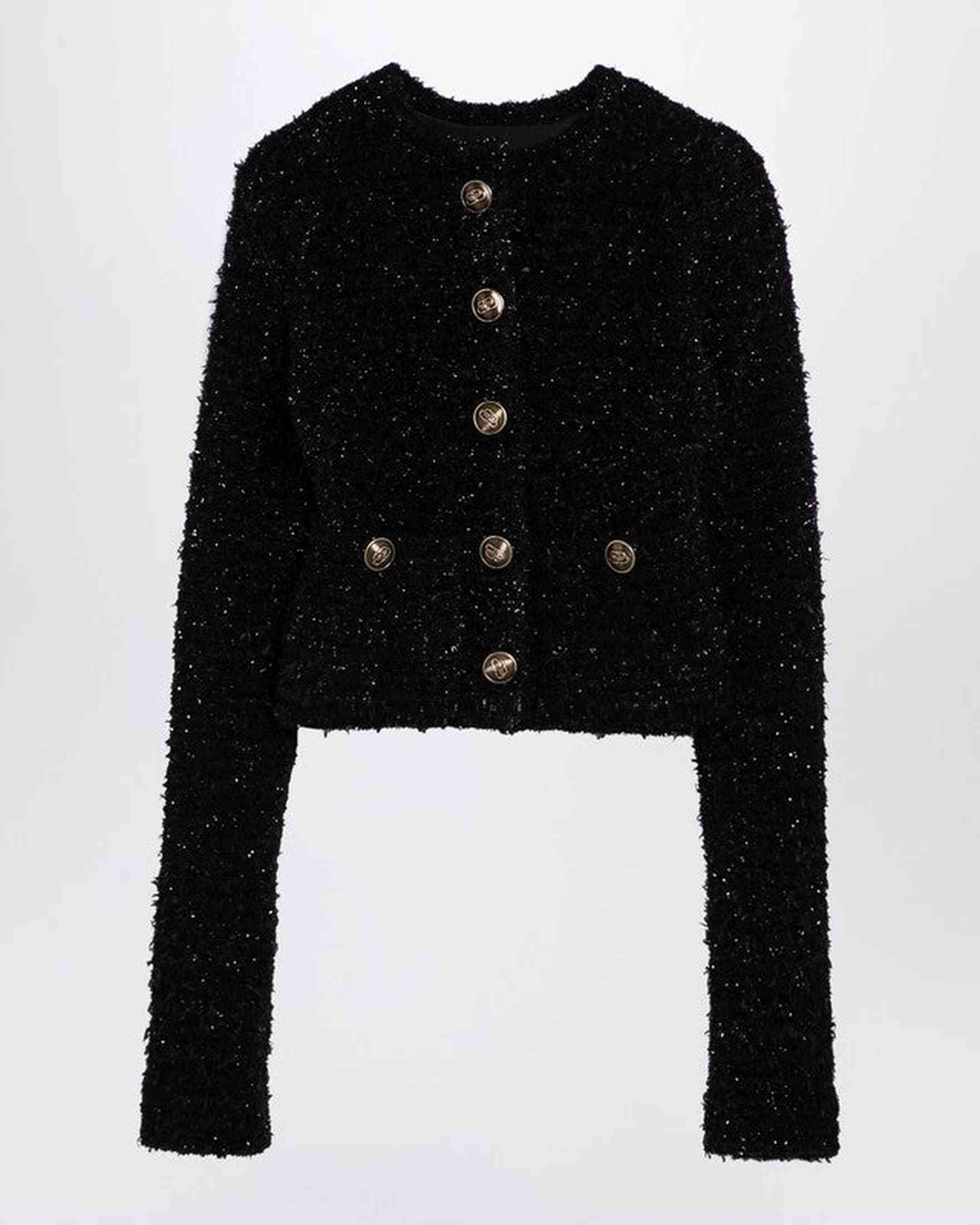 Balenciaga Black Cotton Blend Tweed Cropped Cardigan Glam Steals