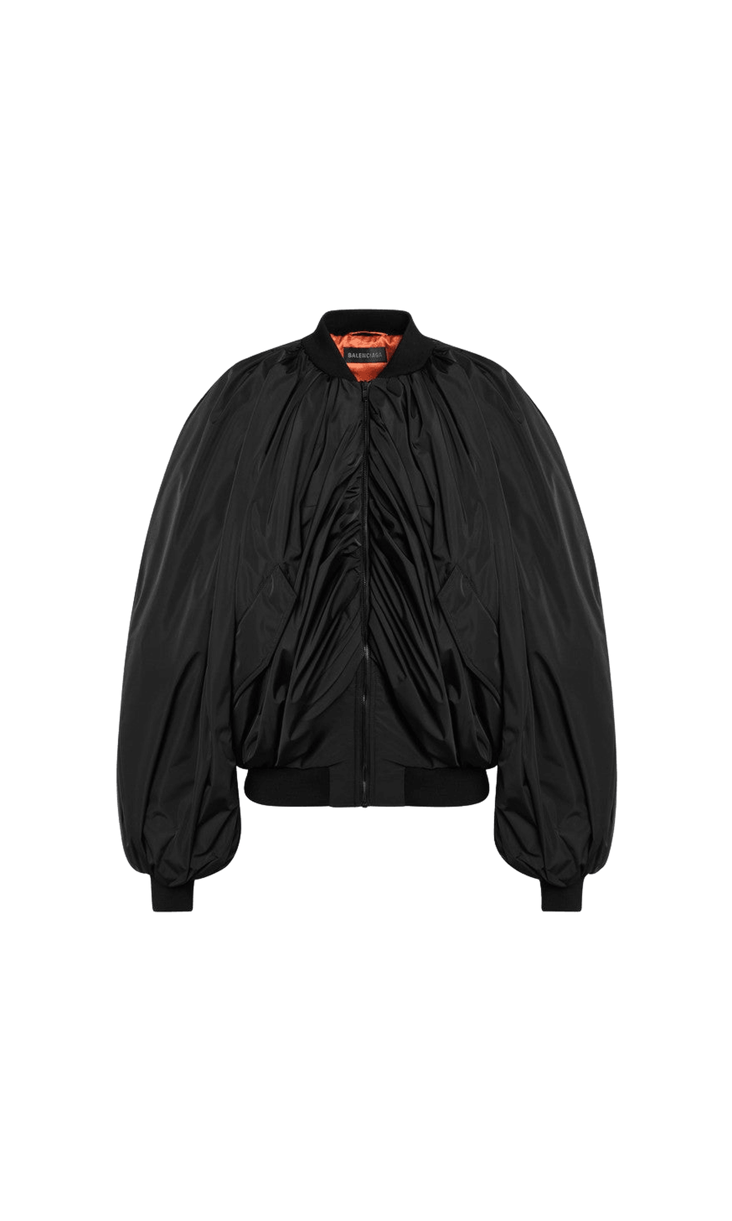 Balenciaga Black Draped Bomber Jacket In Technical Micro Faille Glam Steals