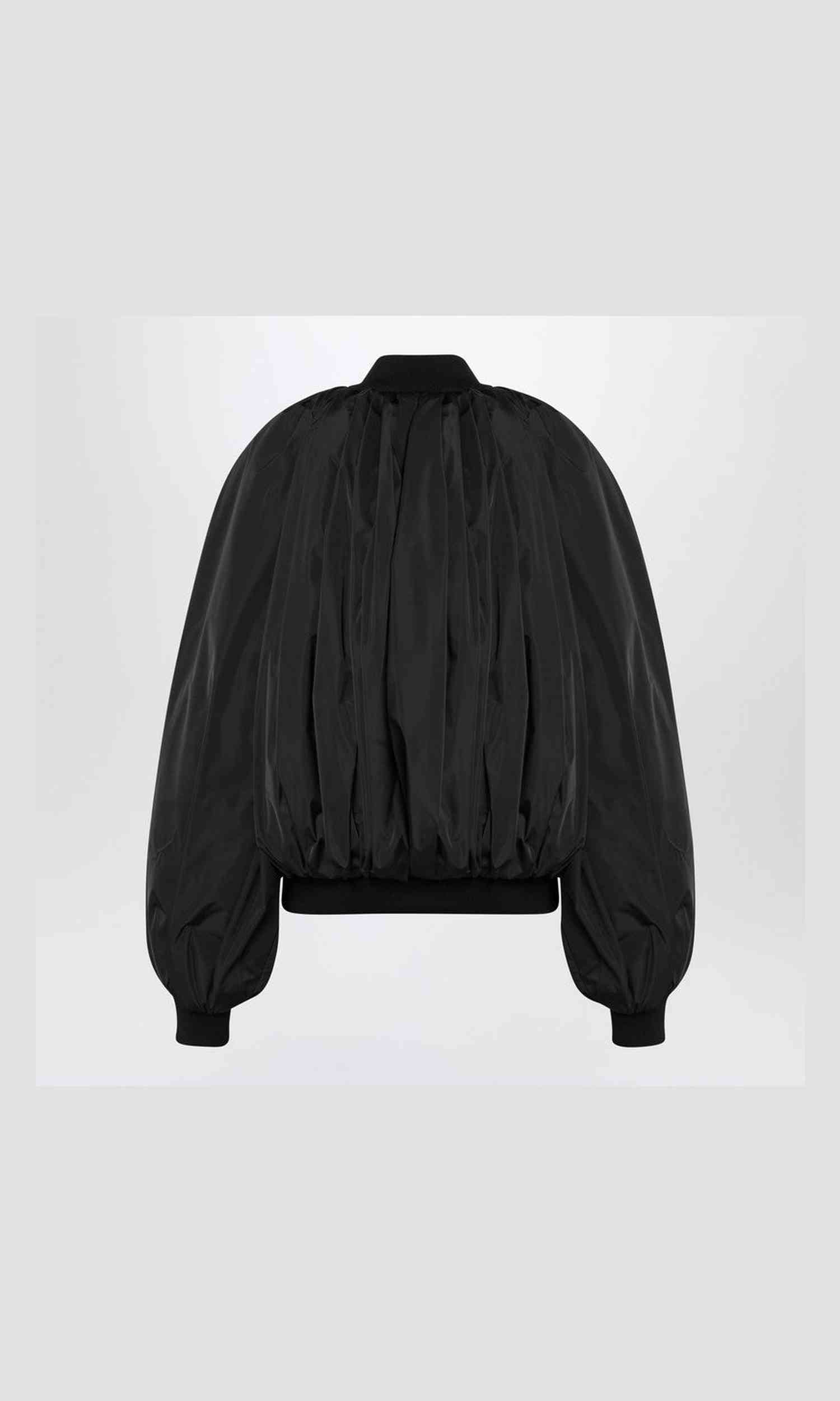 Balenciaga Black Draped Bomber Jacket in Technical Micro Faille Glam Steals