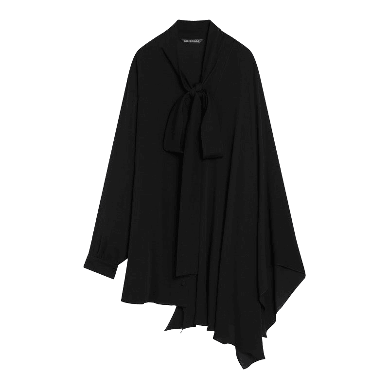 Balenciaga Black Silk Asymmetric Blouse Scarf Glam Steals