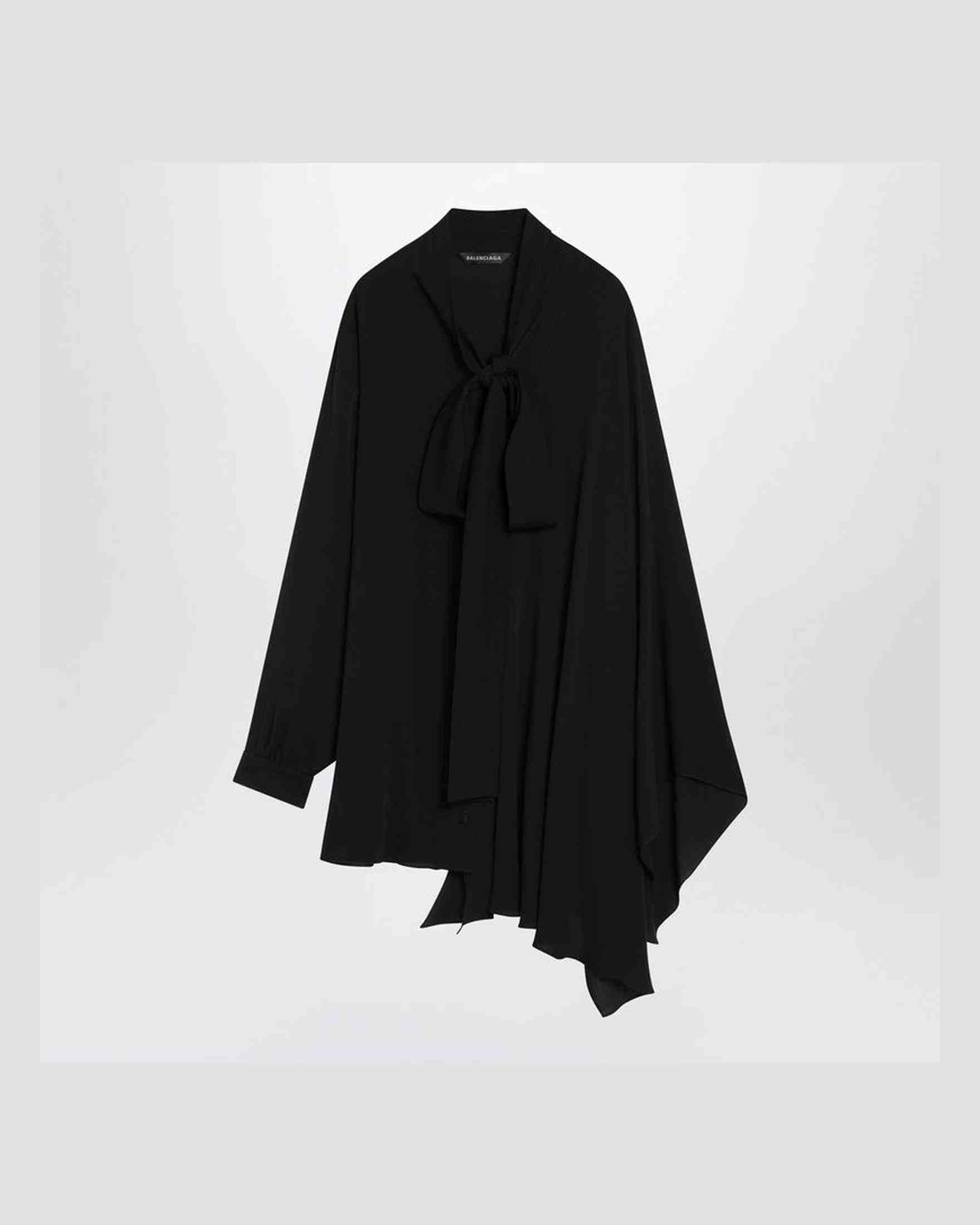 Balenciaga Black Silk Asymmetric Blouse Scarf Glam Steals