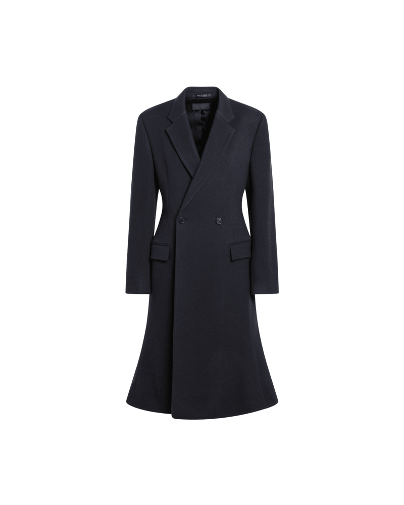 Balenciaga Blue Wool Navy Midi Godet Coat Glam Steals