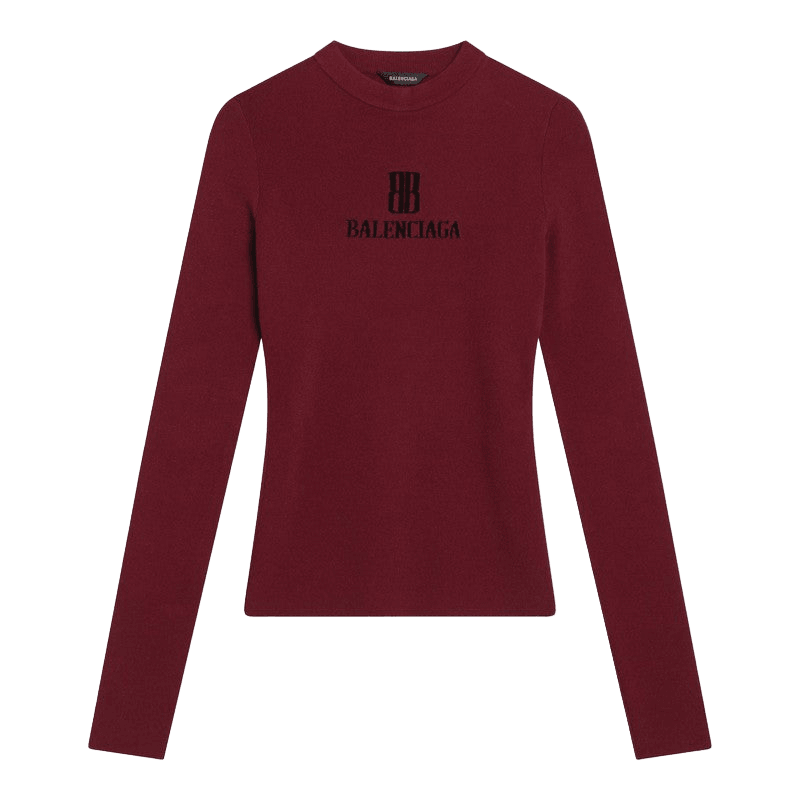 Balenciaga Burgundy Ribbed Nano Bb Sweater Glam Steals
