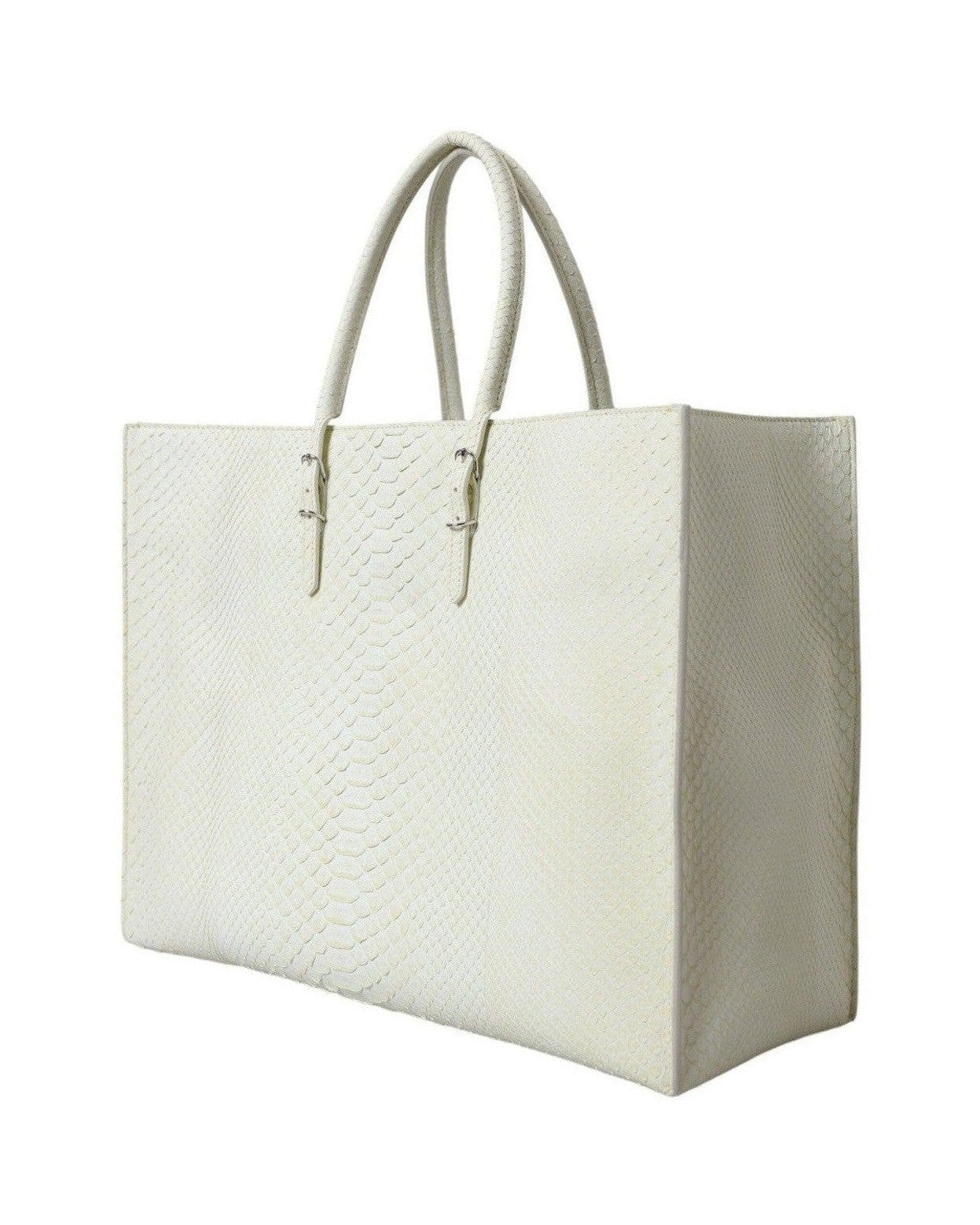 Balenciaga White Leather Chic Python Tote Handbags