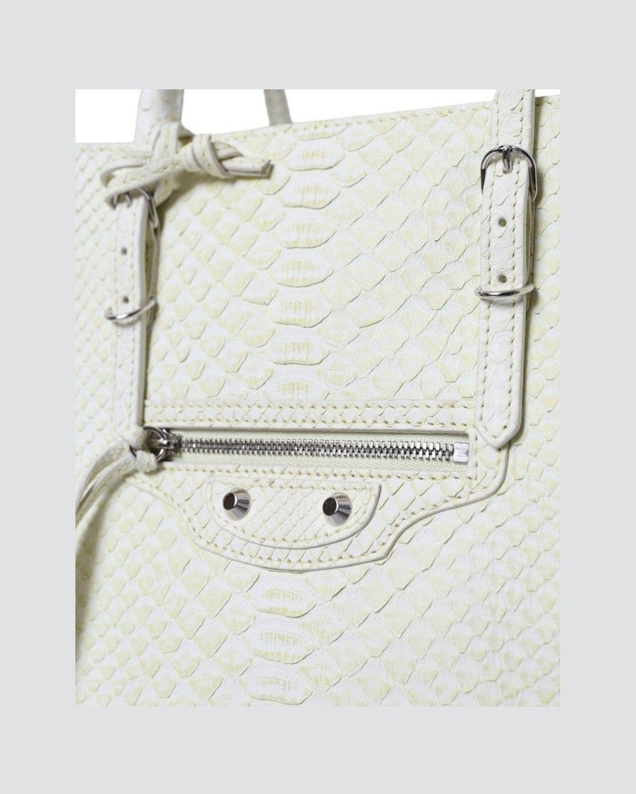 Balenciaga White Leather Chic Python Tote Handbags