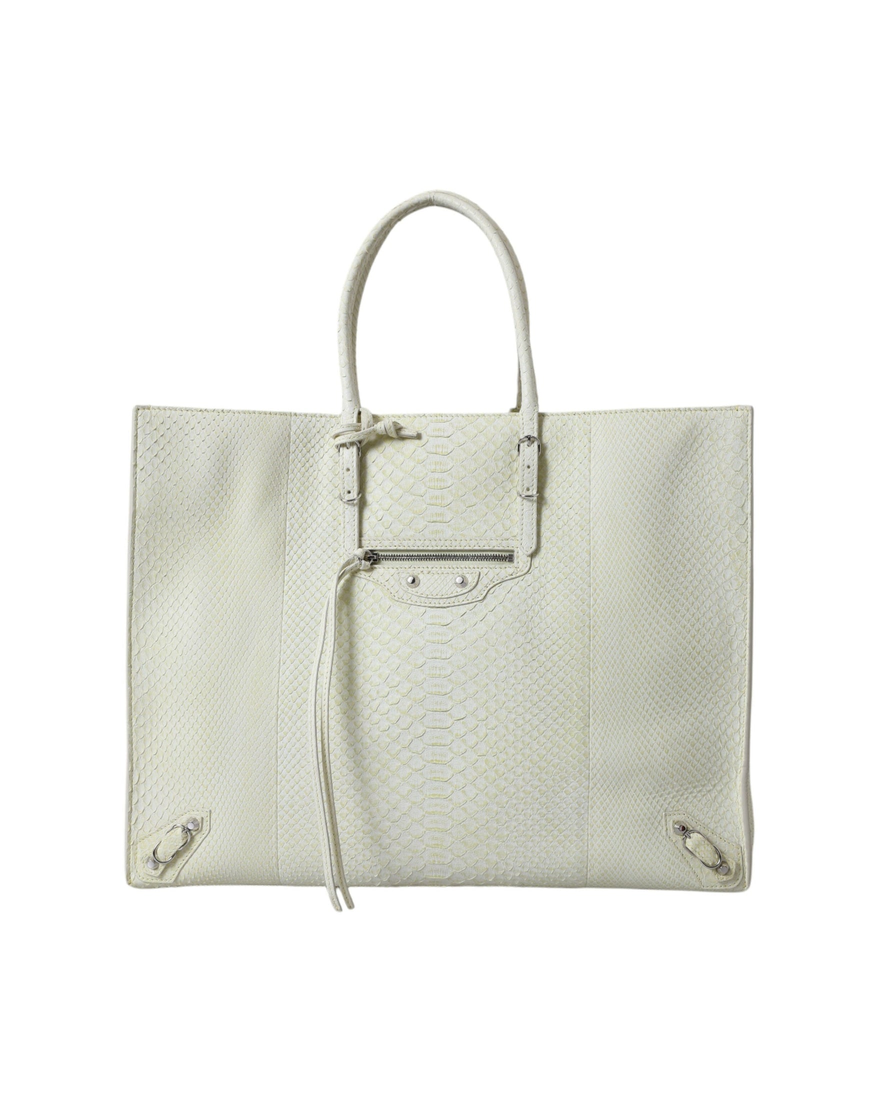 Balenciaga Chic Python Leather White Yellow Tote Glam Steals