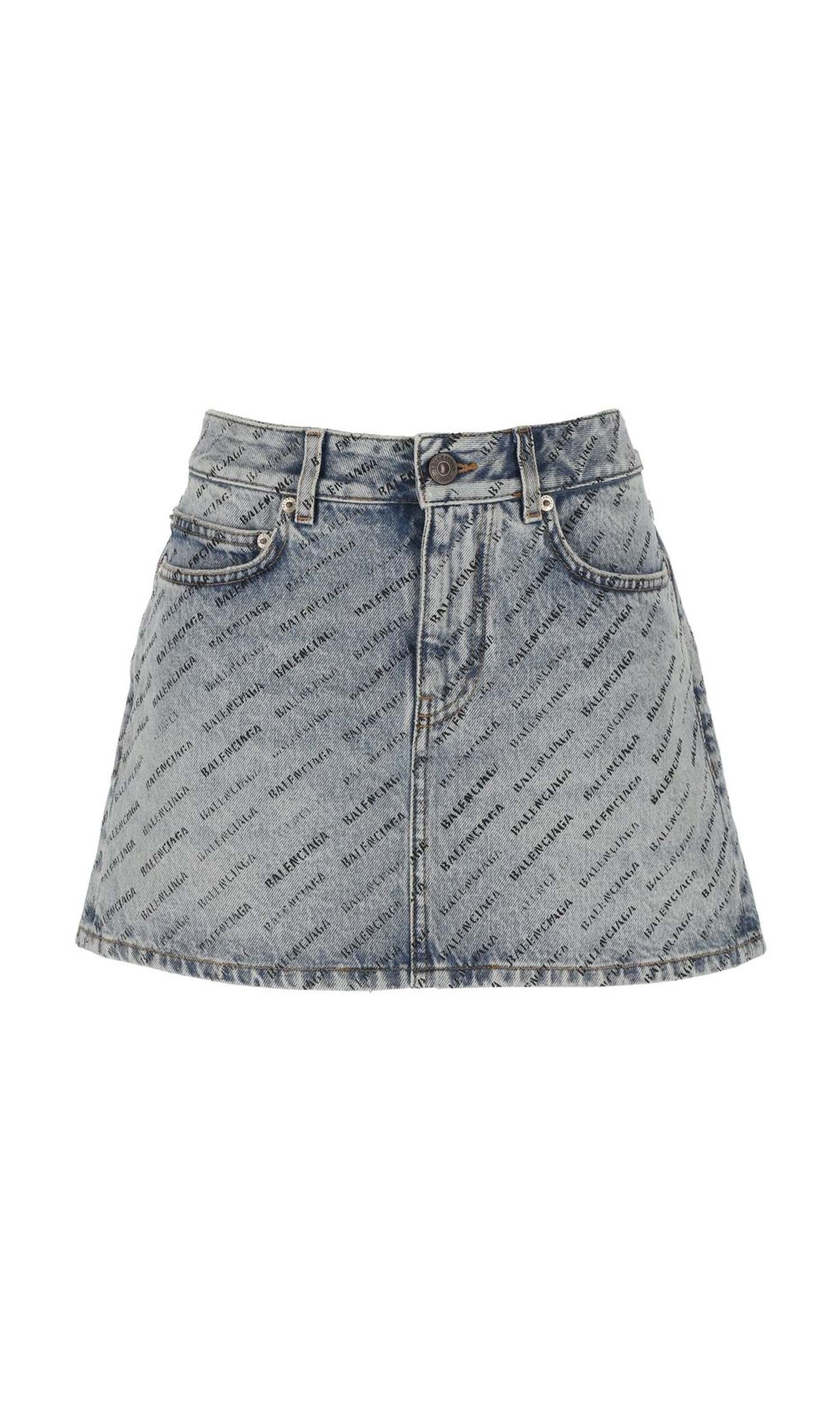 Balenciaga Denim Logo Print Skirt Glam Steals
