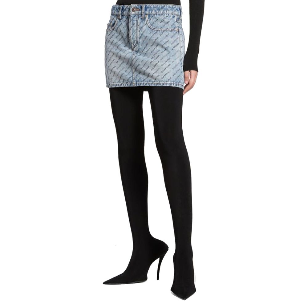 Balenciaga Denim Logo Print Skirt Glam Steals