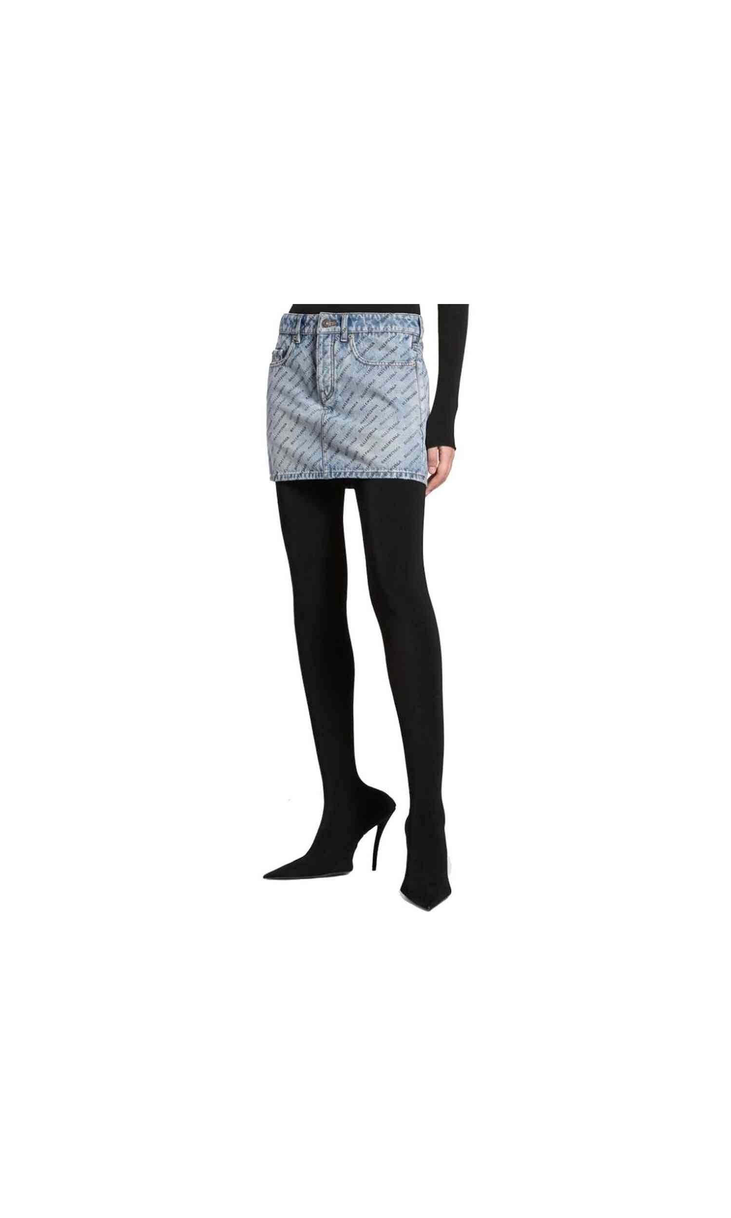 Balenciaga Denim Logo Print Skirt Glam Steals