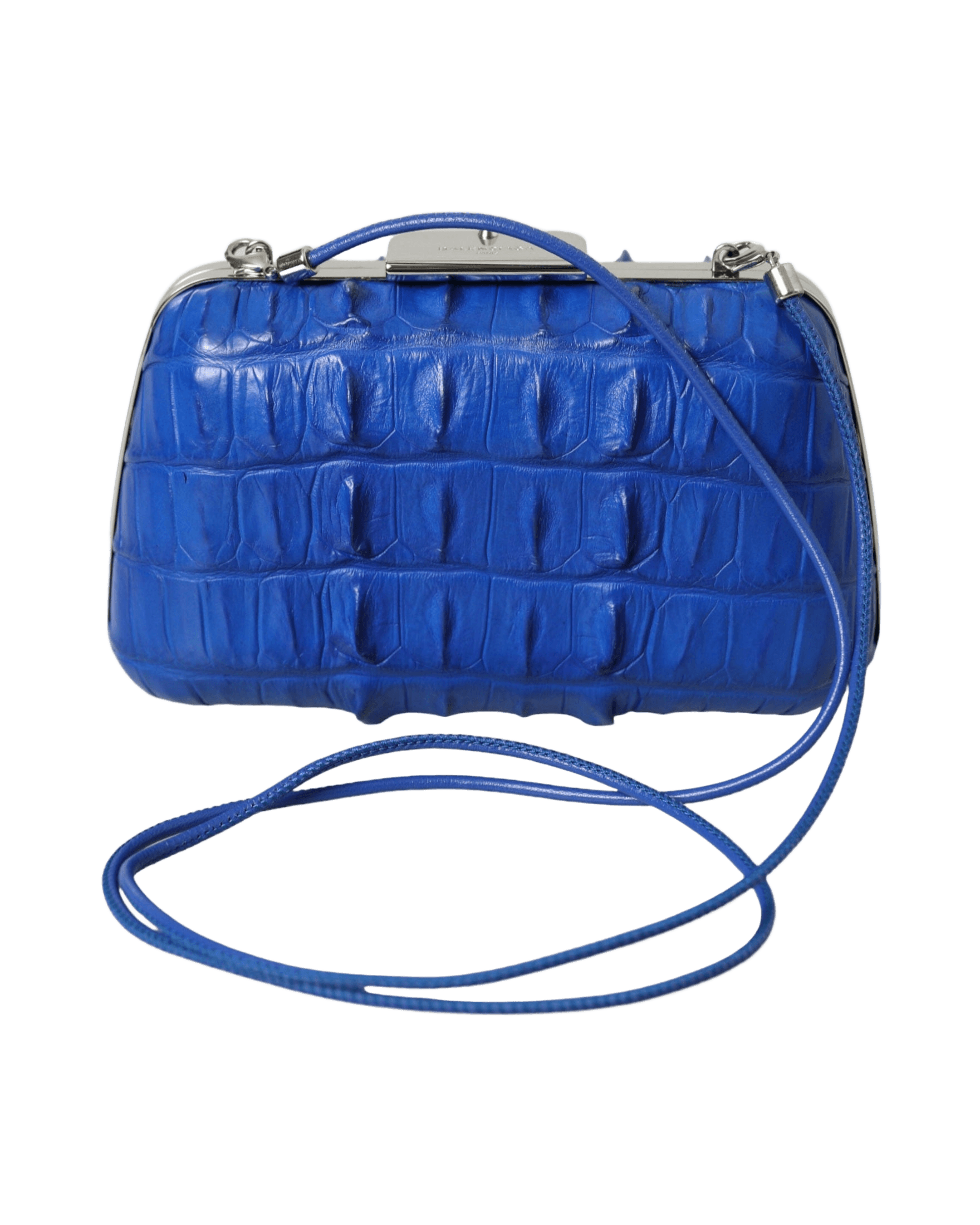 Balenciaga Electric Crocodile Skin Blue Clutch Glam Steals