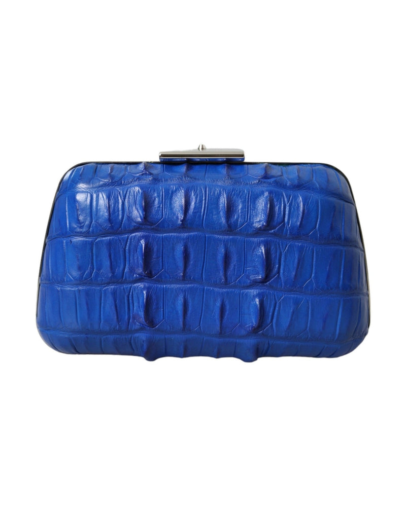 Balenciaga Electric Crocodile Skin Blue Clutch Glam Steals