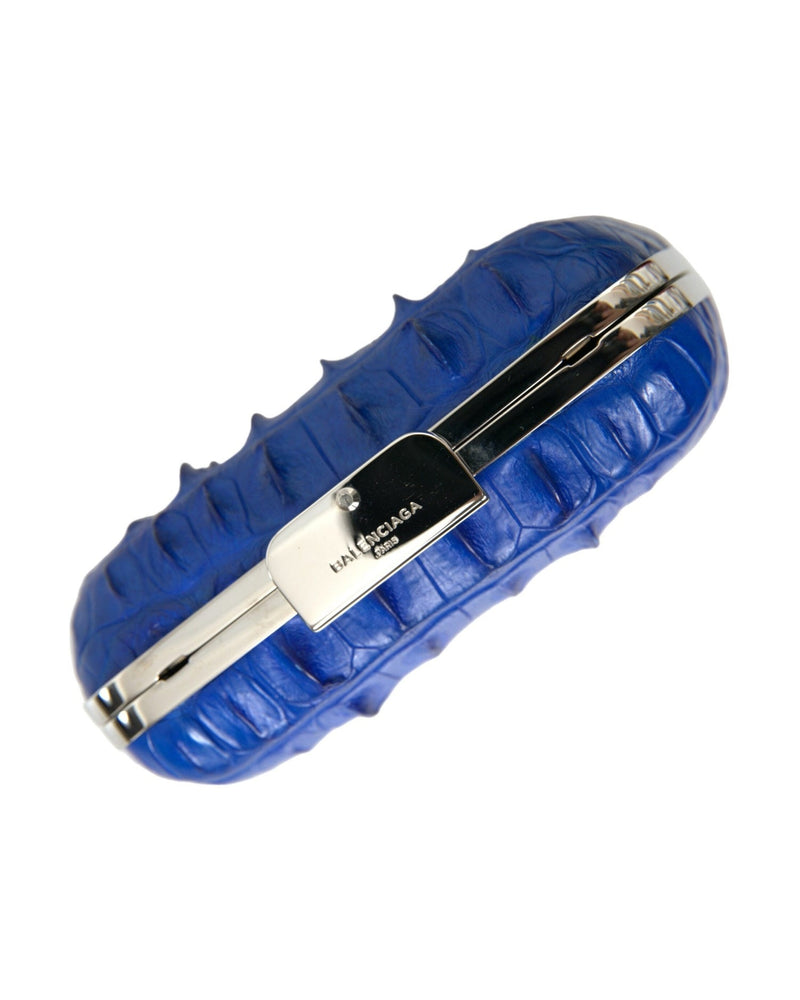 Balenciaga Electric Crocodile Skin Blue Clutch Glam Steals