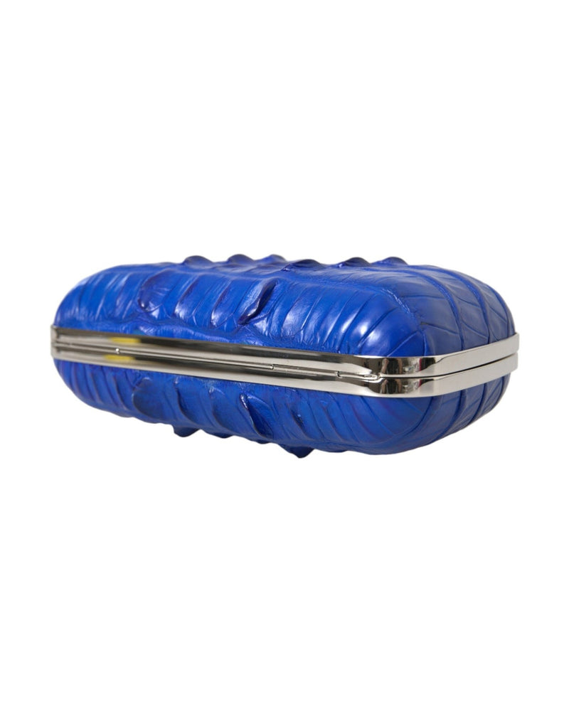 Balenciaga Electric Crocodile Skin Blue Clutch Glam Steals