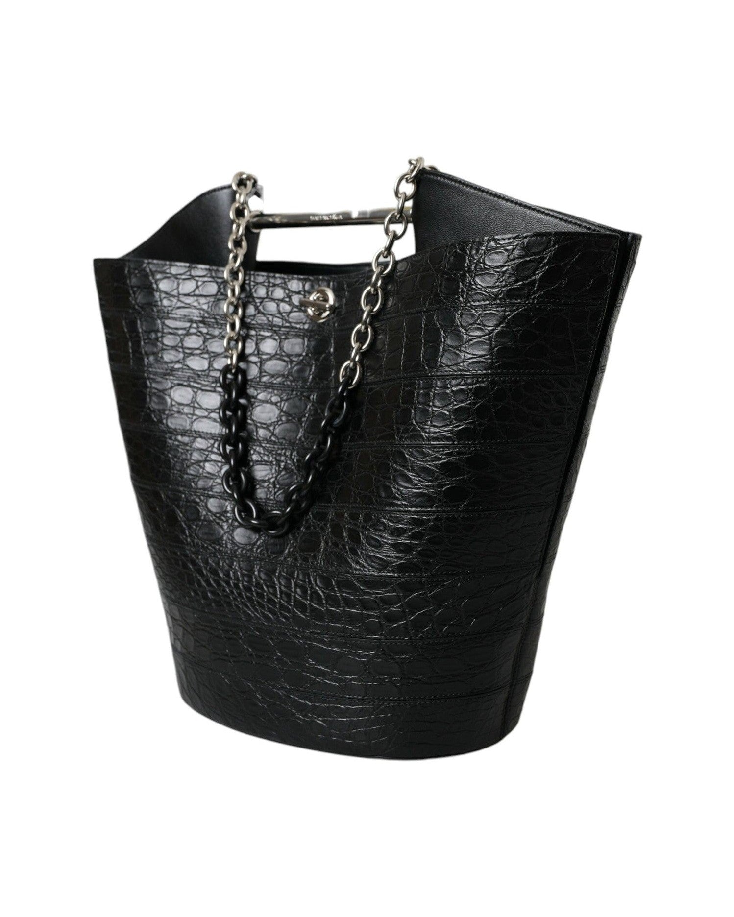 Balenciaga Elegant Crocodile Leather Maxi Bucket Black Bag Glam Steals