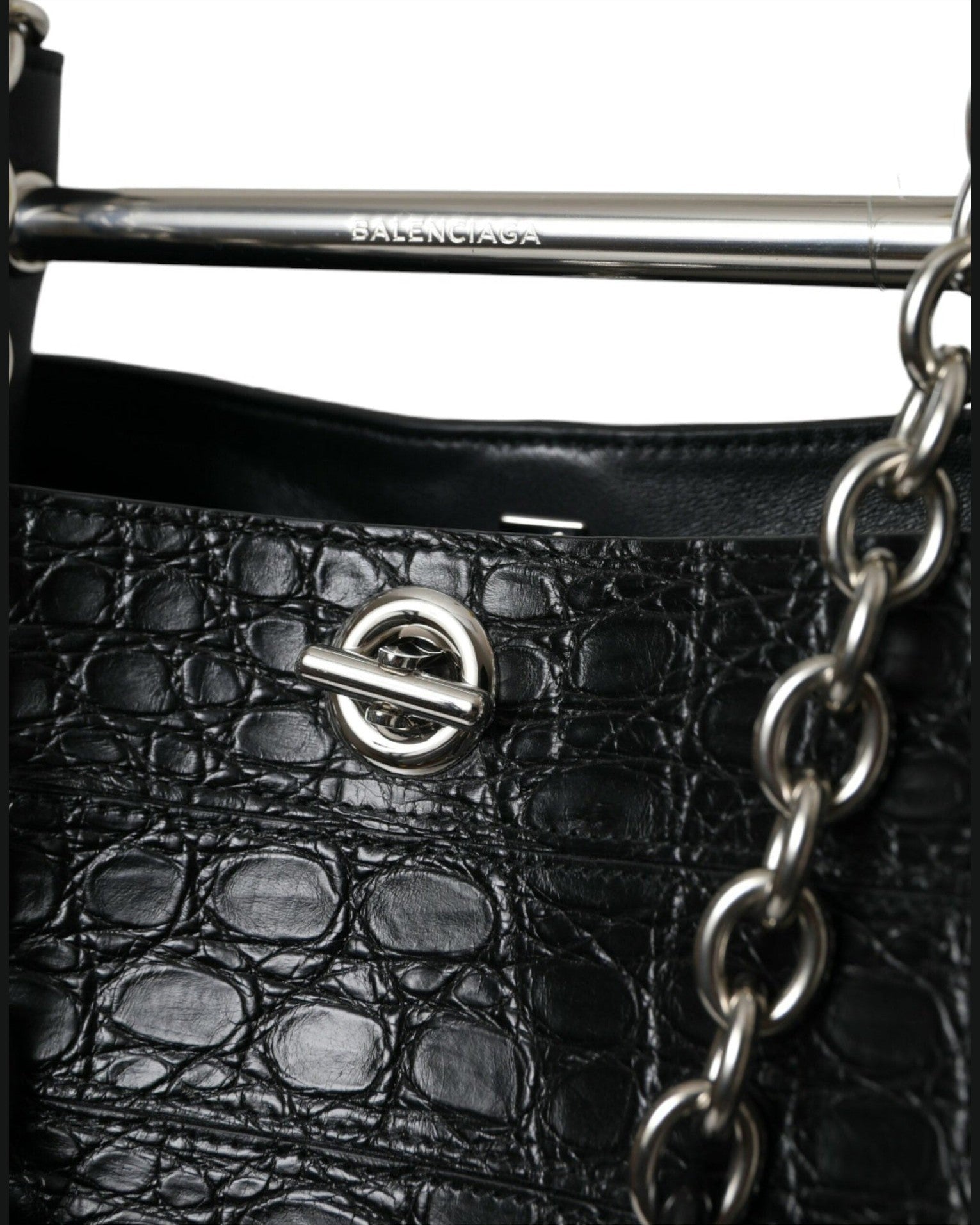 Balenciaga Elegant Crocodile Leather Maxi Bucket Black Bag Glam Steals