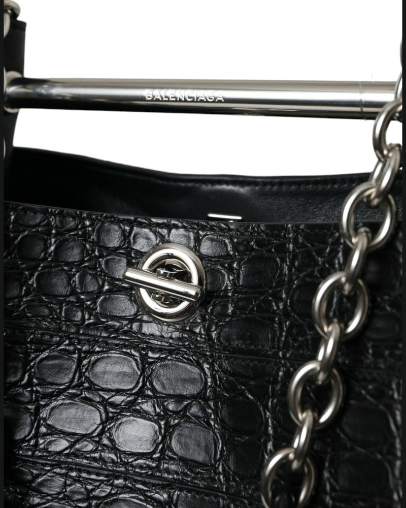 Balenciaga Elegant Crocodile Leather Maxi Bucket Black Bag Glam Steals