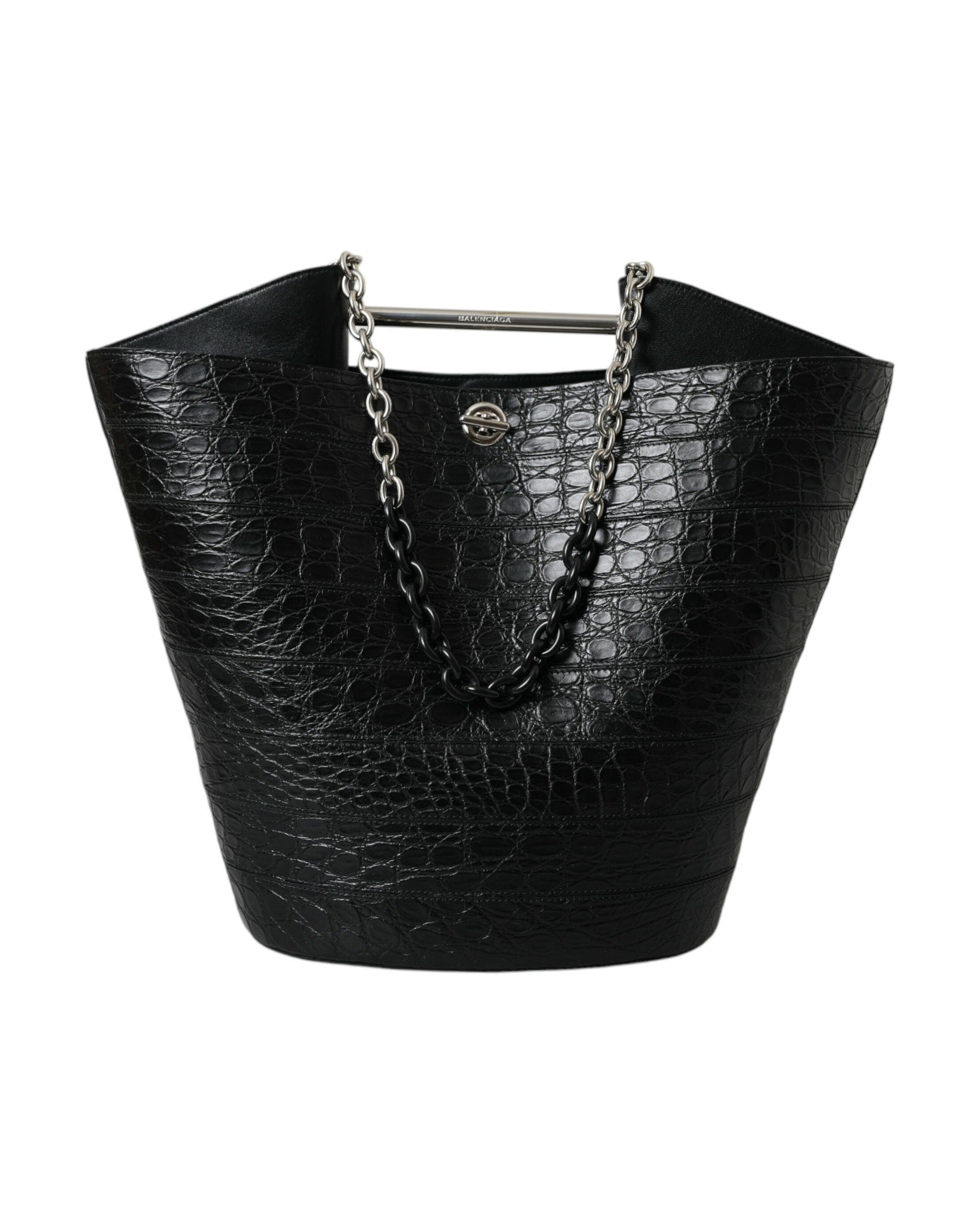 Balenciaga Elegant Crocodile Leather Maxi Bucket Black Bag Glam Steals